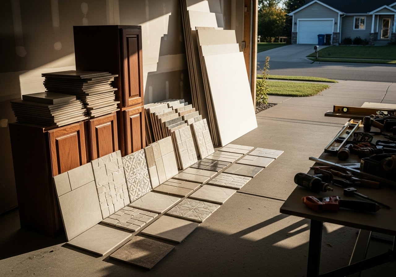 Remodeling crew and tools on a residential job site, showcasing hands-on craftsmanship and construction readiness.