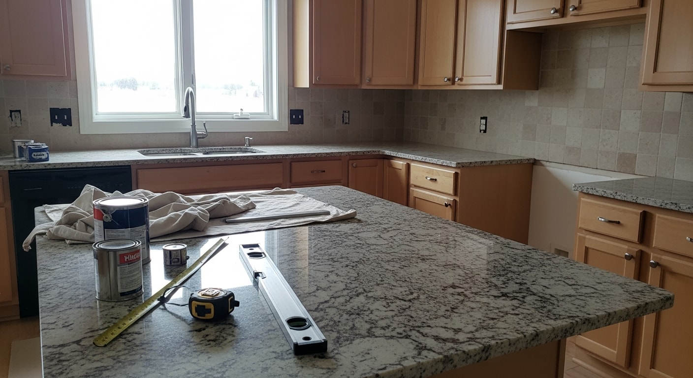 Modern kitchen with custom cabinets and granite countertops