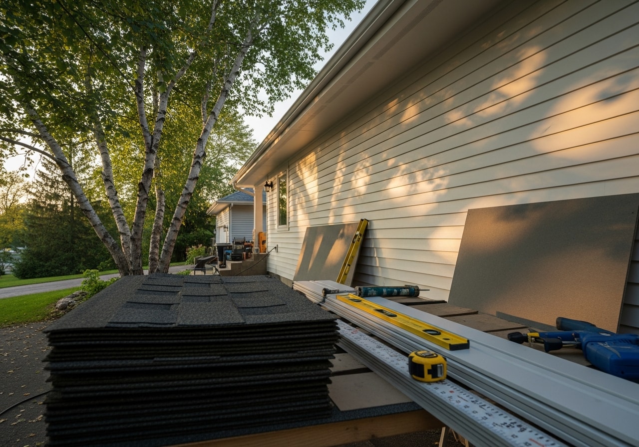 New architectural shingle roof and fiber cement siding on White Bear Lake home exterior