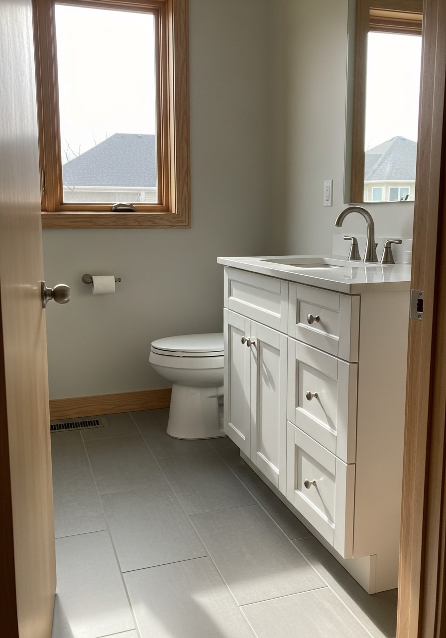 Newly renovated bathroom in Ham Lake featuring tile flooring and updated fixtures
