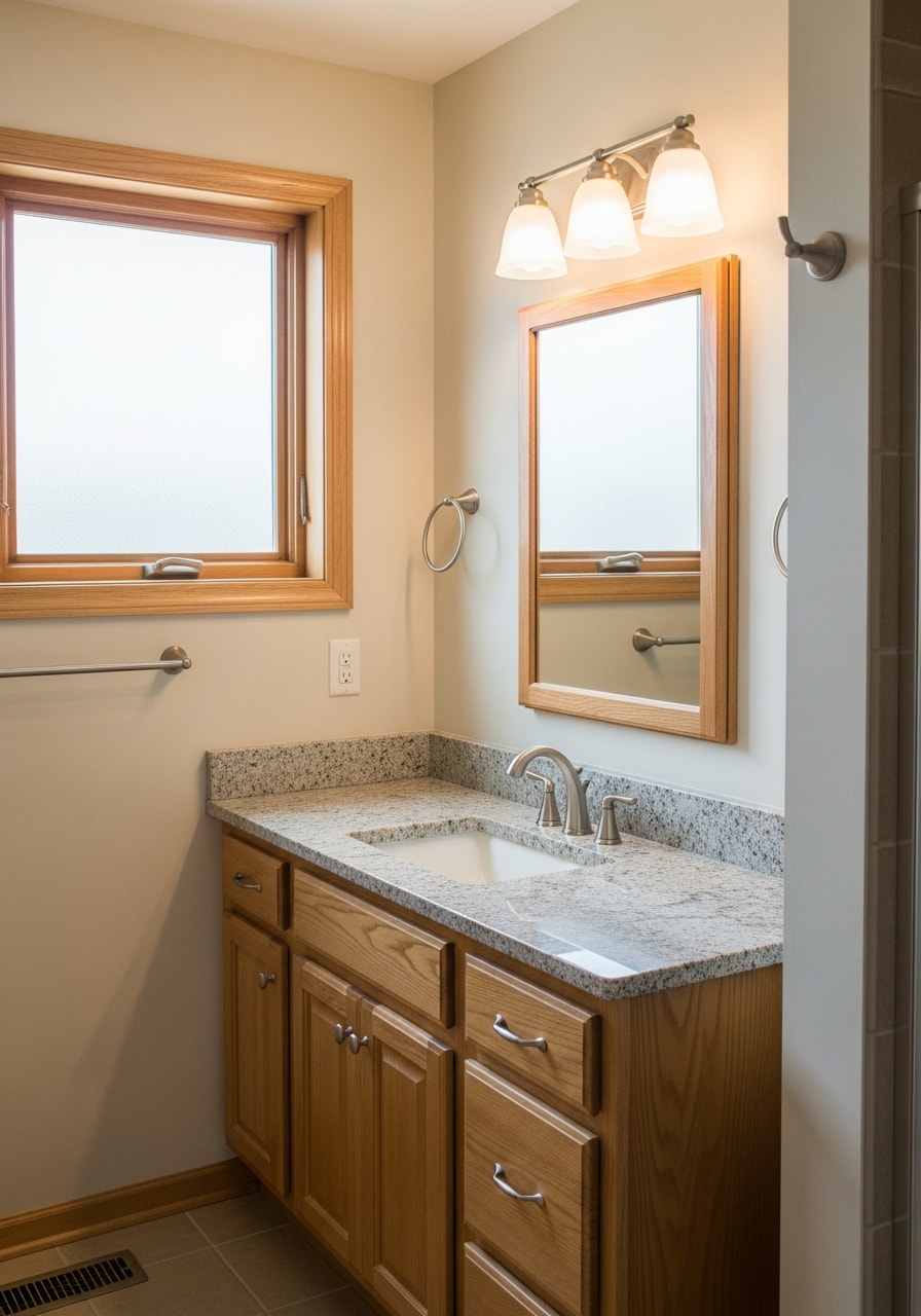 Newly remodeled bathroom with tile flooring and updated fixtures in Oak Grove residence