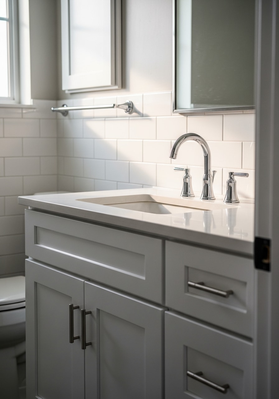 Newly renovated bathroom in Shoreview residence with tile flooring and updated fixtures
