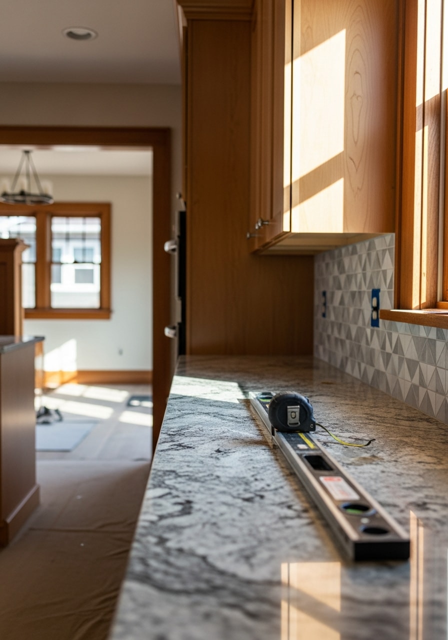 Modern kitchen remodel with custom cabinetry, granite countertops, and tile backsplash in Twin Cities home